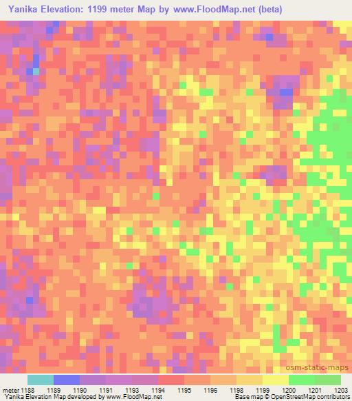 Yanika,Zambia Elevation Map