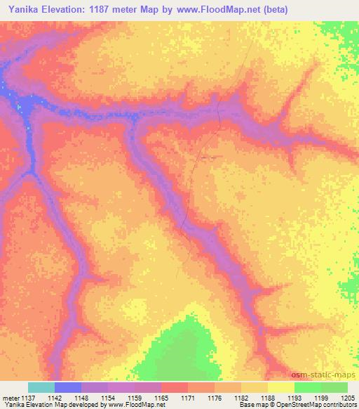 Yanika,Zambia Elevation Map