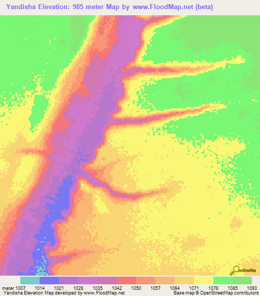 Yandisha,Zambia Elevation Map