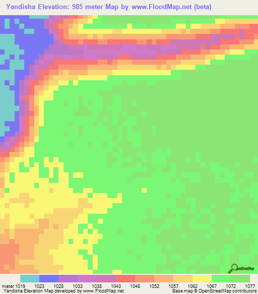 Yandisha,Zambia Elevation Map