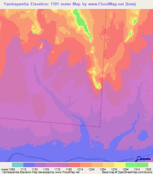 Yambayamba,Zambia Elevation Map