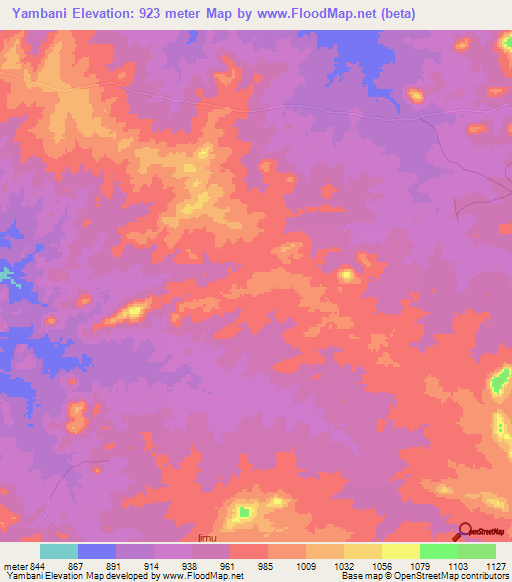 Yambani,Zambia Elevation Map