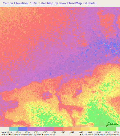 Yamba,Zambia Elevation Map