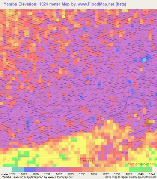 Yamba,Zambia Elevation Map