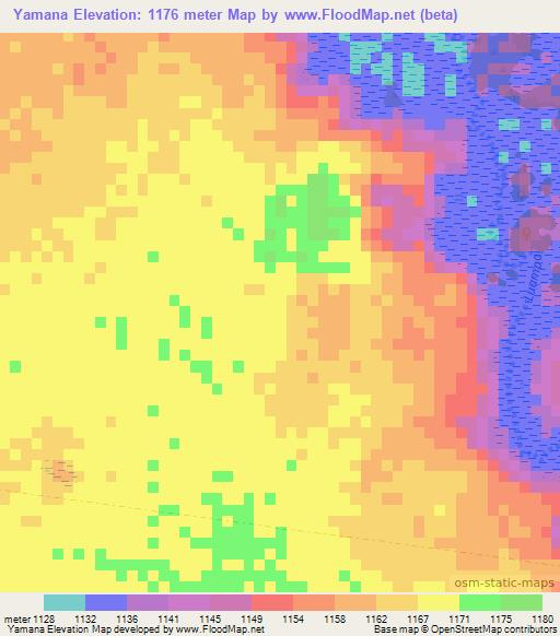 Yamana,Zambia Elevation Map