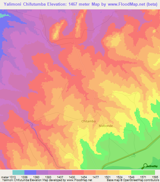 Yalimoni Chifutumba,Zambia Elevation Map