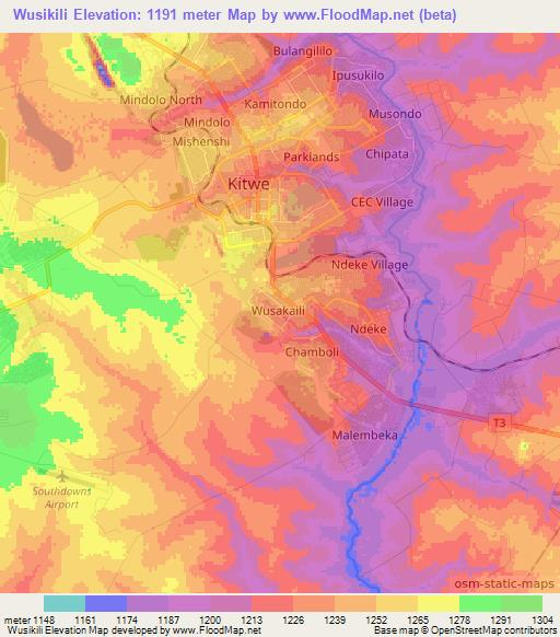 Wusikili,Zambia Elevation Map