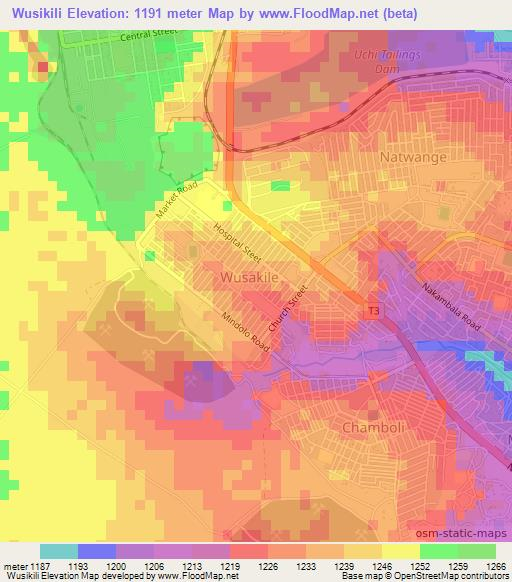 Wusikili,Zambia Elevation Map