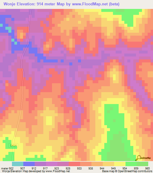 Wonje,Zambia Elevation Map