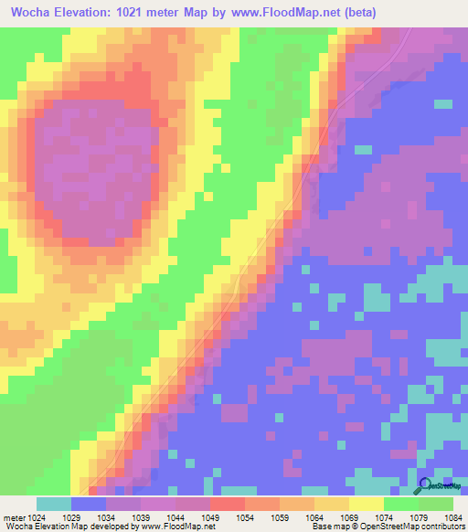 Wocha,Zambia Elevation Map