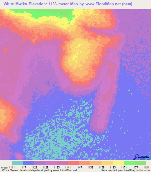 White Mwika,Zambia Elevation Map