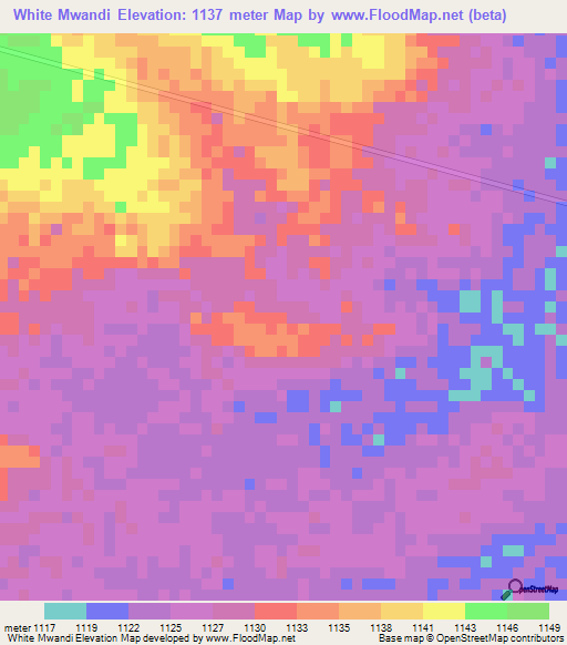 White Mwandi,Zambia Elevation Map