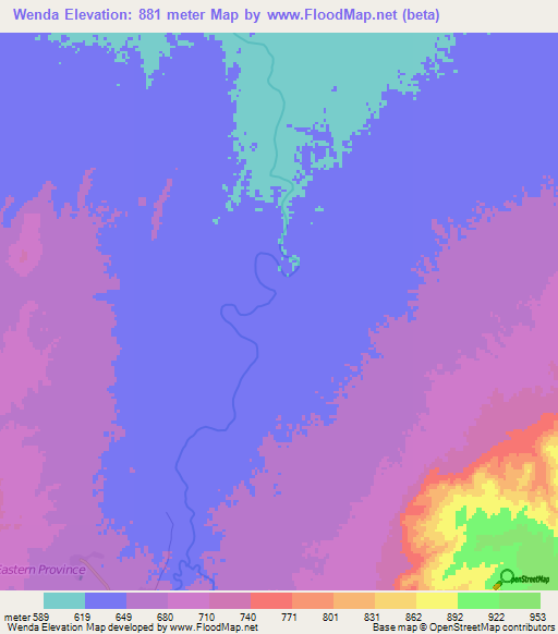 Wenda,Zambia Elevation Map