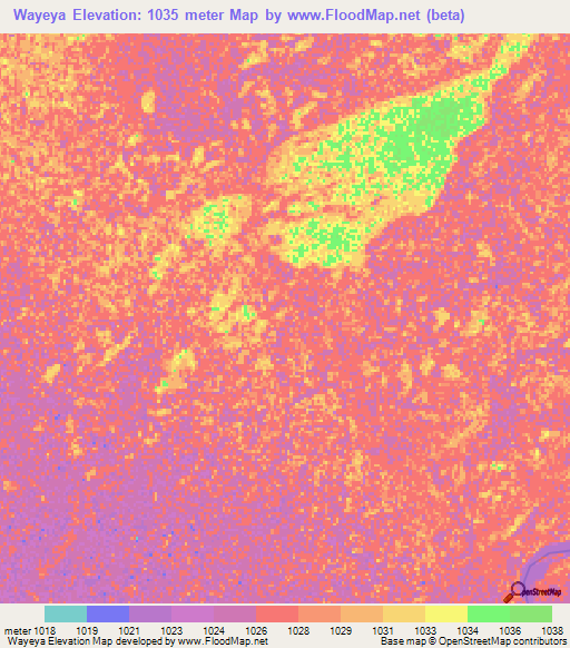 Wayeya,Zambia Elevation Map