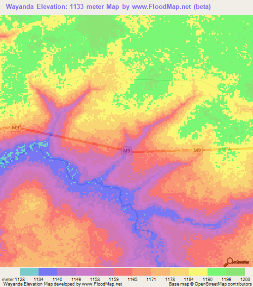 Wayanda,Zambia Elevation Map