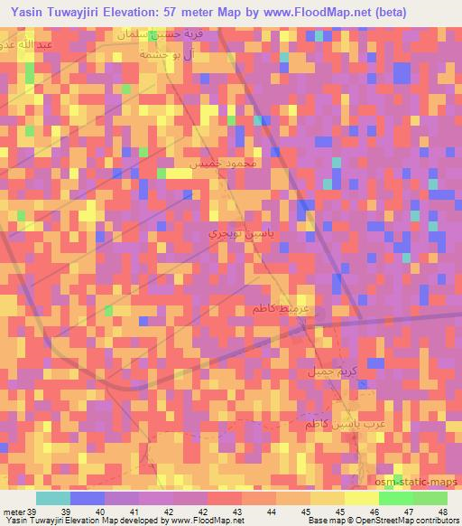 Yasin Tuwayjiri,Iraq Elevation Map