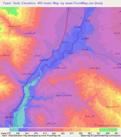 Yasin `Arab,Iraq Elevation Map