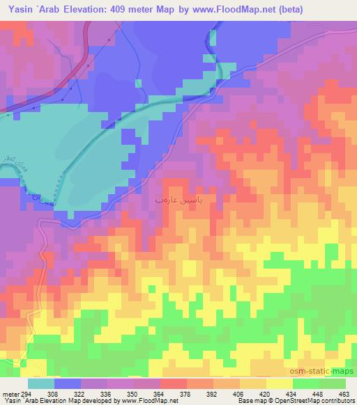 Yasin `Arab,Iraq Elevation Map