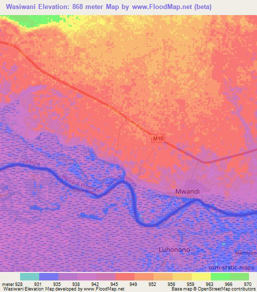 Wasiwani,Zambia Elevation Map