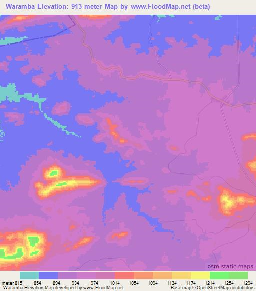 Waramba,Zambia Elevation Map