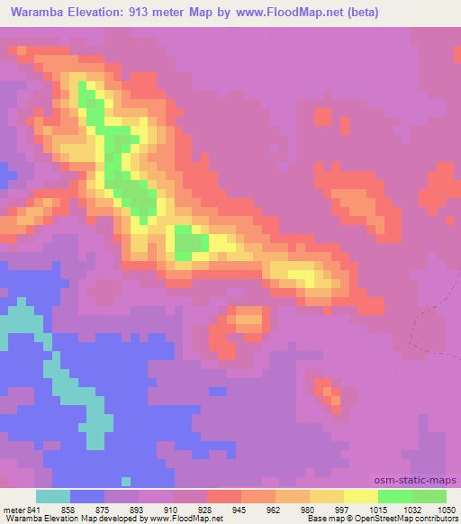 Waramba,Zambia Elevation Map