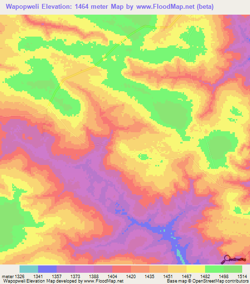 Wapopweli,Zambia Elevation Map