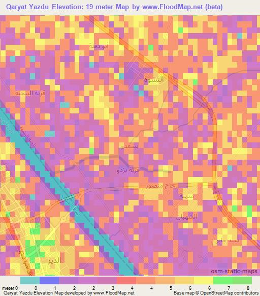 Qaryat Yazdu,Iraq Elevation Map