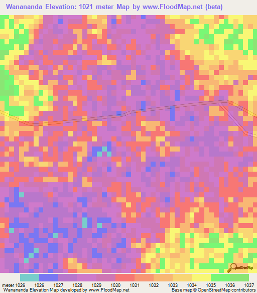 Wanananda,Zambia Elevation Map