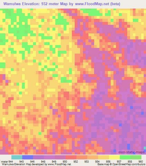 Wamulwa,Zambia Elevation Map