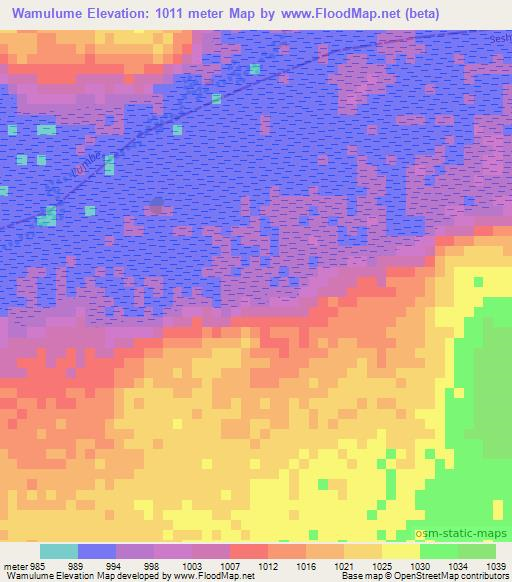 Wamulume,Zambia Elevation Map