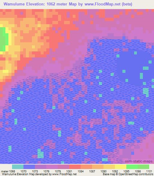 Wamulume,Zambia Elevation Map