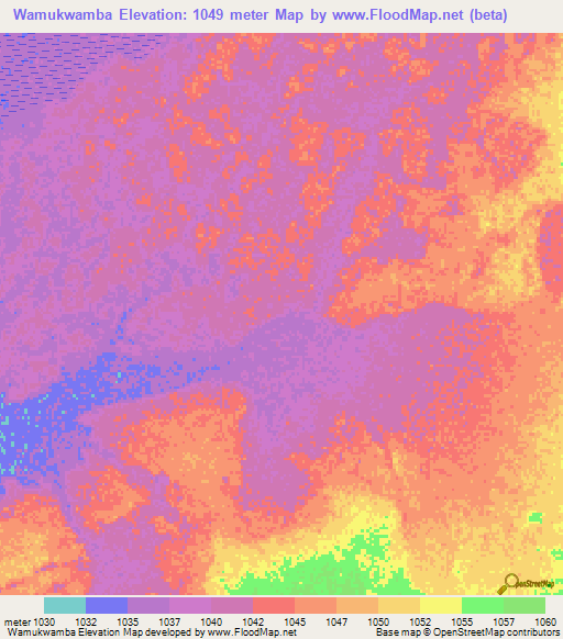 Wamukwamba,Zambia Elevation Map