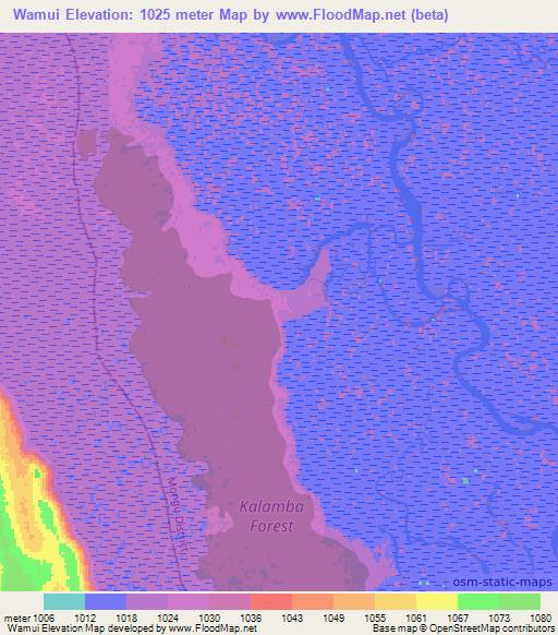 Wamui,Zambia Elevation Map