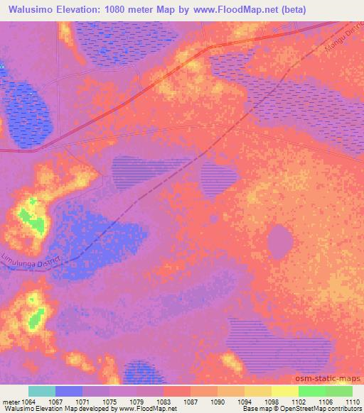 Walusimo,Zambia Elevation Map