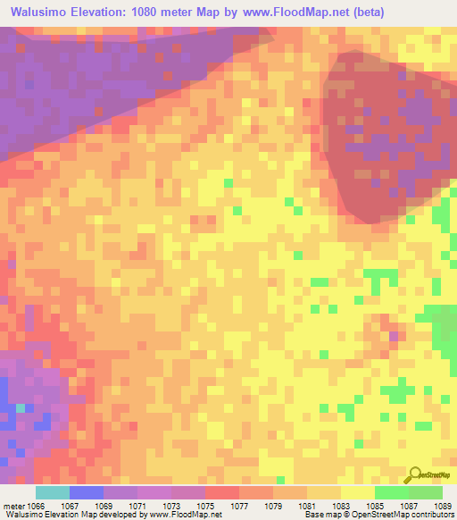 Walusimo,Zambia Elevation Map