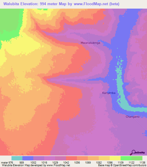 Walubita,Zambia Elevation Map