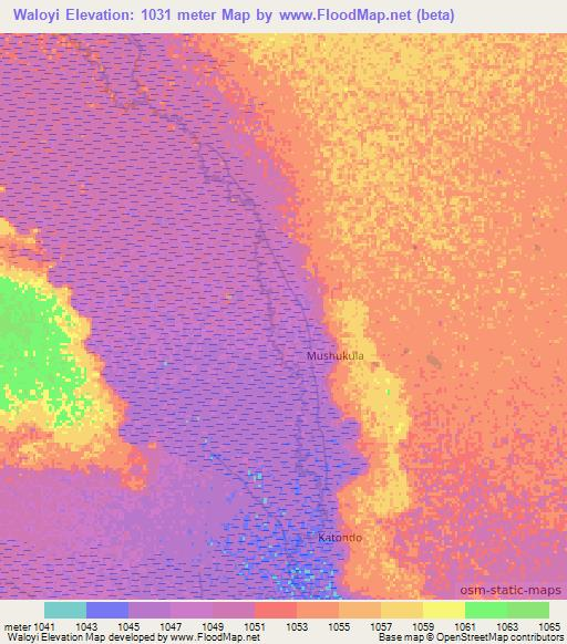 Waloyi,Zambia Elevation Map