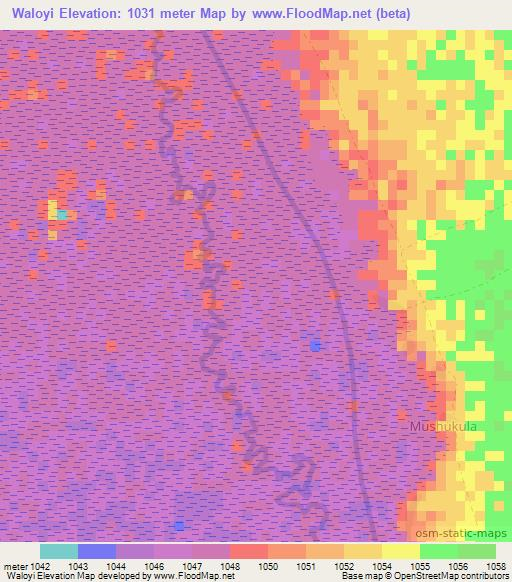 Waloyi,Zambia Elevation Map