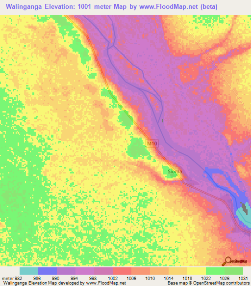 Walinganga,Zambia Elevation Map