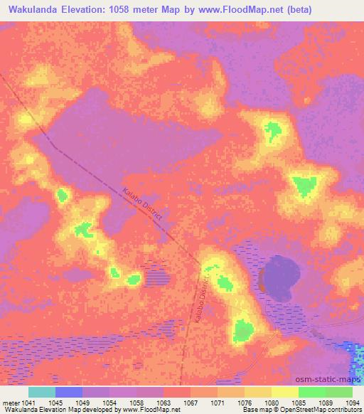 Wakulanda,Zambia Elevation Map