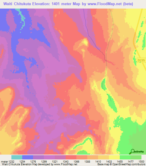 Waiti Chitukuta,Zambia Elevation Map