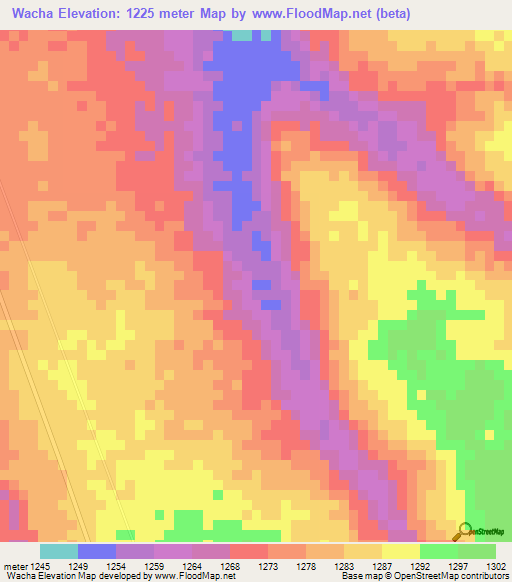 Wacha,Zambia Elevation Map