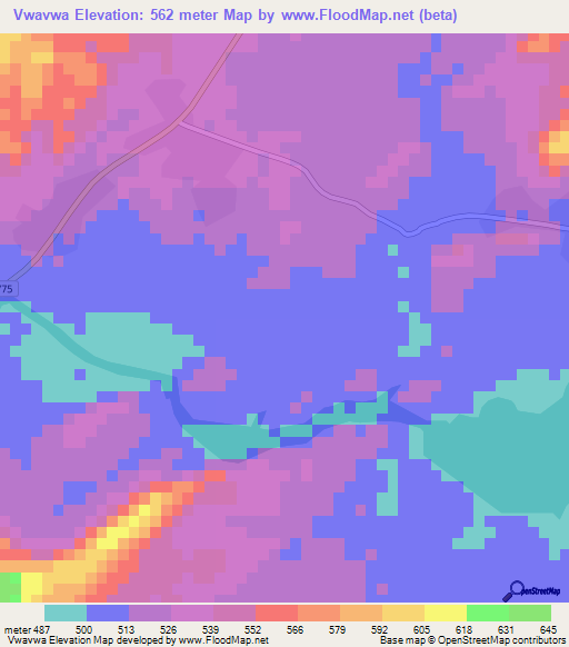 Vwavwa,Zambia Elevation Map