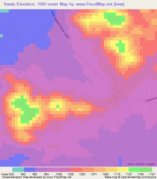 Vwala,Zambia Elevation Map