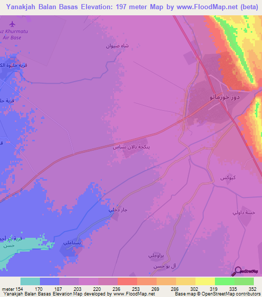 Yanakjah Balan Basas,Iraq Elevation Map