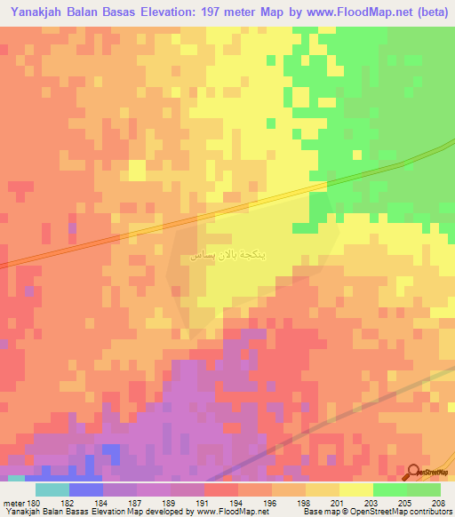 Yanakjah Balan Basas,Iraq Elevation Map