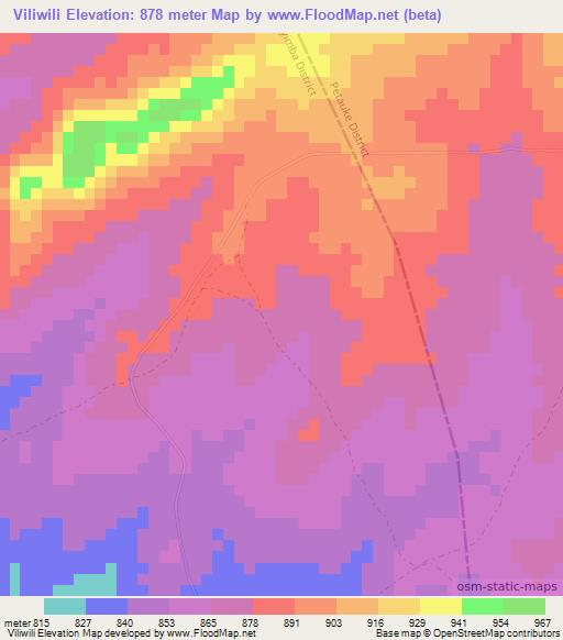 Viliwili,Zambia Elevation Map