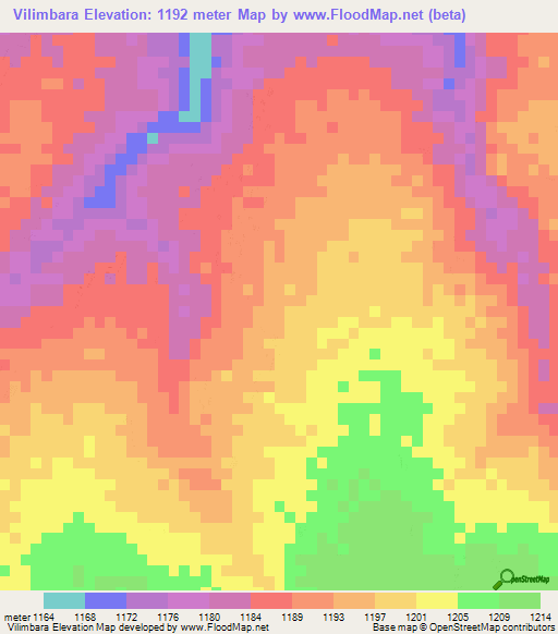 Vilimbara,Zambia Elevation Map