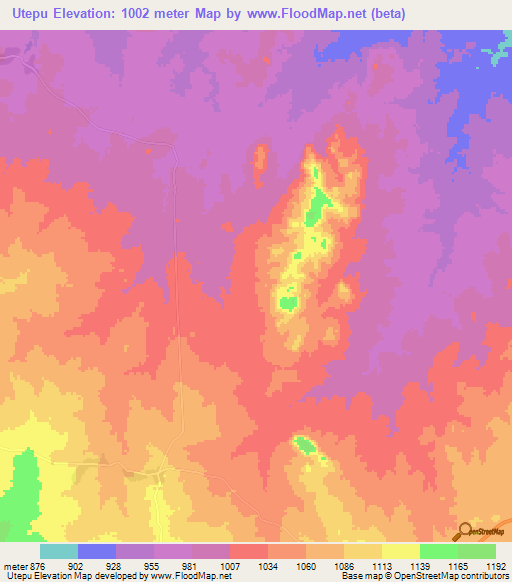 Utepu,Zambia Elevation Map