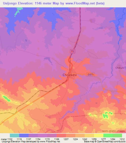 Usijongo,Zambia Elevation Map